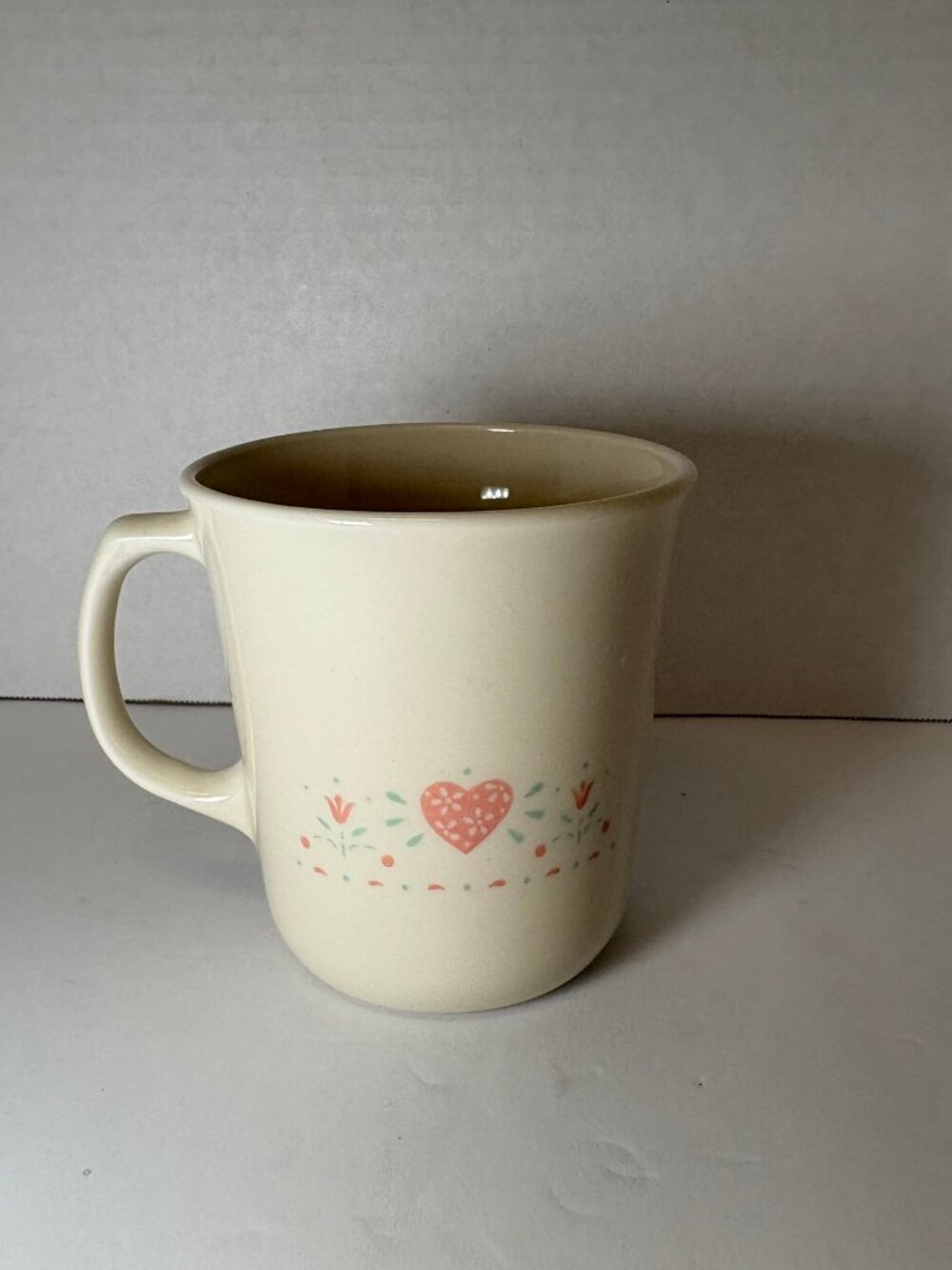 VTG Corning Ware Cup Coffee Cup Mug Forever Yours Cream, Pink Heart Flowers
